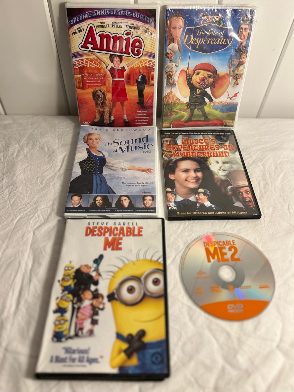 Lot of 6 Kids Family DVDs Annie Sound of Music songs Alice in Wonderland
